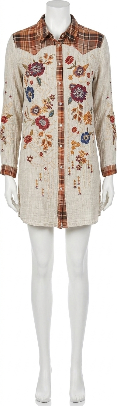 NEW JOHNNY WAS olivia western shirt tunic dress in stripe multi